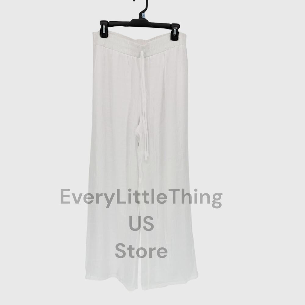 Croft & Barrow Pull On Pants Sz L White Rayon Wide Leg Lined Elastic Waist Beach